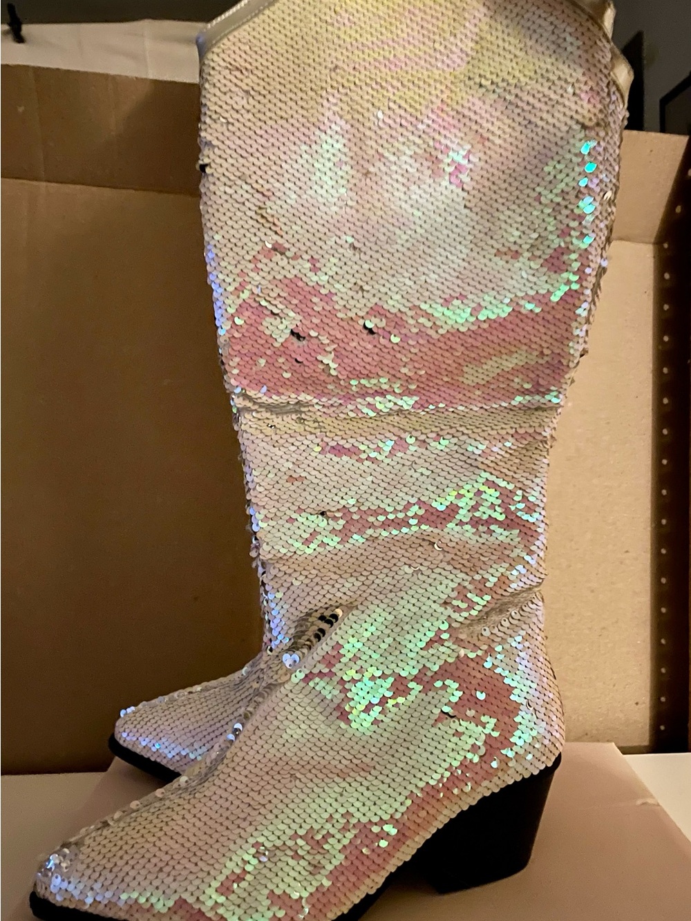 Cowboy Boots - Iridescent Sequin Knee-High - Nasty Gal - Women's Size 8 - NEW